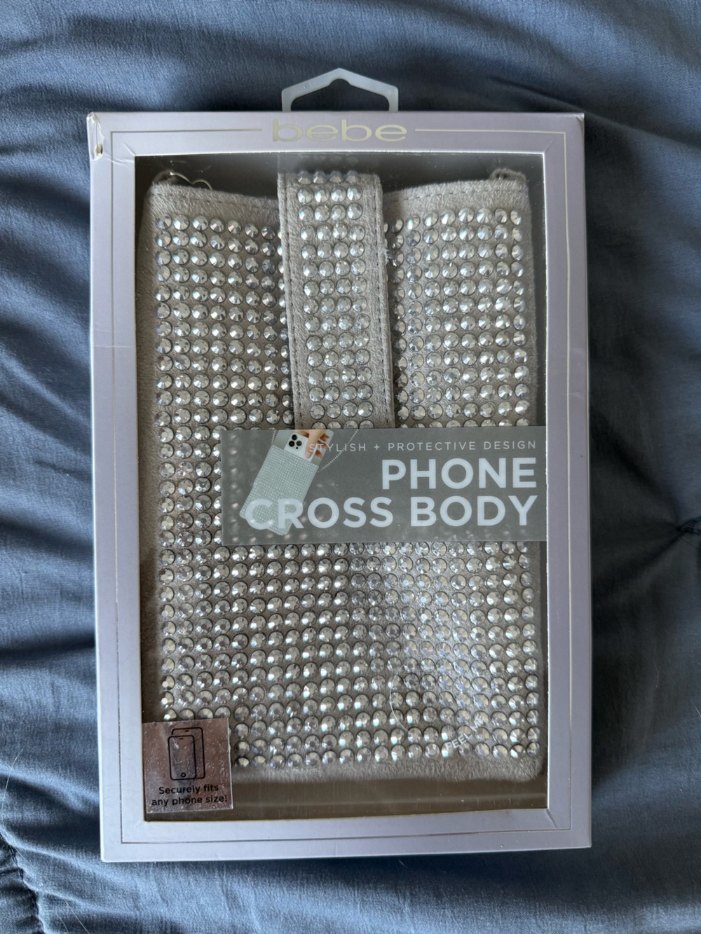 bebe Silver Crystal-Studded Crossbody Phone Bag - Picture 3 of 3